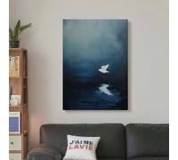 lianyibo 1pc White Birds Flying Over Dark Blue Water Canvas Poster Print Wall Art For Living Room Bedroom Dining Study Decor(50x75cm/Inner frame)