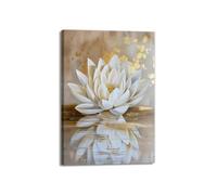 lianyibo 1pc White Lotus Flower Canvas Wall Art With Gold Accents Modern Floral Serenity Picture Posters Prints Home Decor(50x75cm/Frameless)