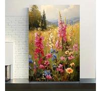 lianyibo 1pc Wildflower Meadow Canvas Wall Art Nature Landscape Painting Floral Posters Print For Living Room Bedroom Decor(60x80cm/Inner frame)