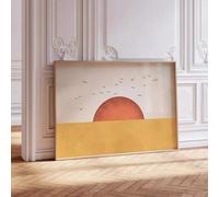 lianyibo 1pc Yellow Flock Of Birds Mural Orange Sun Art Print Japanese Mural Abstract Landscape Bedroom Aesthetic Decor 70x100cm framework