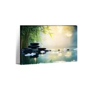 lianyibo 1pc Zen Canvas Wall Art Stacked Stones, Candles & Bamboo Posters Prints For Spa, Meditation Peaceful Home Decor(20x30cm/Inner frame)