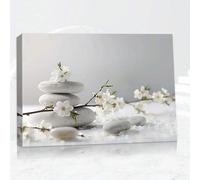 lianyibo 1pc Zen Wall Art White Stone Canvas Print White Orchid Spa Stone Painting Pictures, Modern Poster Artwork Home Decor(50x70cm/Frameless)