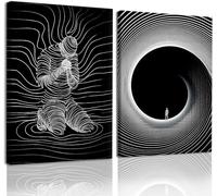 lianyibo 2 Pcs Abstract Line Wall Art Black and White Modern Canvas Painting Minimalist Mental Health Prints for Living Room(30x40cmx2/Inner frame)