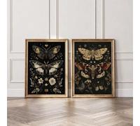 lianyibo 2Pcs Gothic Style Botanical Floral Butterfly Moths Art Poster Aesthetic Dark Academia Moody Boho Canvas Painting Print 70x100cmx2 framework