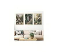 lianyibo 3Pc Vintage Cottage Rose Garden Hydrangeas Painting Print, Rustic Flower Wall Art, Botanical Canvas Poster Home Decor(80x120cmx3/Frameless)