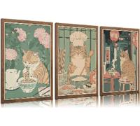 lianyibo 3Pcs Cute Funny Japanese Ramen Cat Canvas Wall Art Tabby Cat Eating Noodles Posters Prints paintings Wall Decor 50x70cmx3 Frameless