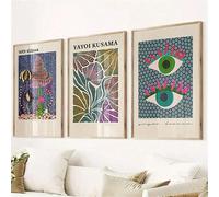 lianyibo 3pcs Yayoi Kusama Canvas Wall Art Prints, Modern Japanese Abstract Vintage Exhibition Posters, Large Paintings Decor(40x60cmx3/Inner frame)