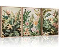 lianyibo Boho Tropical Leaves Wall Art,Modern Abstract Floral Canvas Wall Decor Green Plant Banana Leaf Print for Living Room(40x60cmx3/Inner frame)