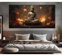 lianyibo Buddhist Wall Art, Buddha Statue Painting Printed on Canvas, Buddhist Wall Decor Living Room Prayer Room Decor(50x100cm/Frameless)