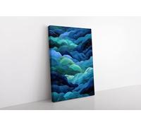 lianyibo Deep Blue Abstract Ocean-Inspired Wall Art,Layered Wave Pattern Canvas Print in Navy, Teal, and Aqua, Home Decor(70x100cm/Frameless)