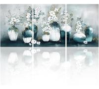 lianyibo Green and Grey Bathroom Decor Flowers in Vase Painting Canvas Print Vintage Flower Wall Art for Bedroom Decoration 70x100cmx3 framework