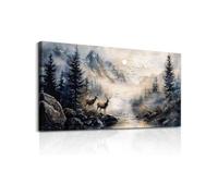 lianyibo Large Canvas Wall Art Decorations Abstract Ink Painting Elk Forest Landscape Wall Pictures Printed Artworks Home Decor 50x100cm framework