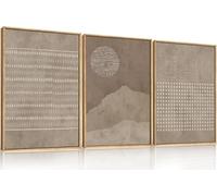 lianyibo Mid Century Tan and Beige Canvas Wall Art,Abstract Sunset and Mountain Poster,Boho Textured Shapes Print Home Decor(20x30cmx3/Inner frame)