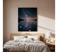 lianyibo Milky Way Night Lake Canvas Wall Art, Starry Sky Water Lily Print, Dreamy Nature Landscape Decor for Bedroom Office(40x60cm/Frameless)