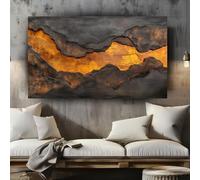 lianyibo Molten Gold and Charcoal Prints Abstract Wall Art Extra Large Textured Look Canvas Metallic Painting Modern Decor 80x160cm Frameless