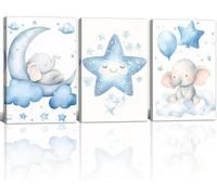 lianyibo Nursery Wall Art Baby Boy Blue Elephant Moon and Stars Painting Prints Cute Animal Canvas Poster for Kids Room Decor 80x120cmx3 framework