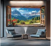 lianyibo Scenic Summer Alps View from Open Window Canvas Print, Mountains Wall Art, Bedroom Wall Decor, Faux Window Poster(30x60cm/Inner frame)