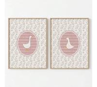 lianyibo Set Of 2 Pink Silly Goose Canvas Poster Print Minimalist Cute Floral Animal Baby Girl Room Wall Art Painting Decor 50x70cmx2 framework
