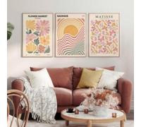 lianyibo Set Of 3 Bohemian Abstract Butterfly Flower Market Canvas Prints, Bauhaus Poster, Vintage Art Prints Flower Decor 50x75cmx3 framework