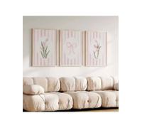 lianyibo Set Of 3 Boho Botanical Pink Bow Tulips Flower Art Canvas Print Poster Aesthetic Preppy Art Girly Room Dopamine Decor 80x120cmx3 framework