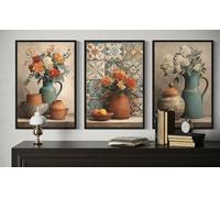 lianyibo Set of 3 Dining Room Canvas Wall Art - Rustic Kitchen Still Life Pottery with Flowers and Vases Farmhouse Wall Decor(70x100cmx3/Frameless)