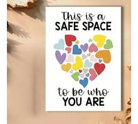 lianyibo This Is A Safe Space Inspirational Quote Canvas Poster Rainbow Hands & Heart Design, Diversity & Equality Home Decor(70x100cm/Inner frame)
