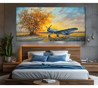 lianyibo Vintage Plane on Sunset Canvas Print, Aviation Canvas Art, Plane Painting Poster, Aviation Wall Art, Home Decor(50x100cm/Inner frame)