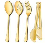 LIANYU 12-Piece Large Gold Serving Utensils Set, 9.8 Inch Stainless Steel Serving Spoons Forks Tongs Set, Perfect for Hostess Buffet Catering Party, Dishwasher Safe