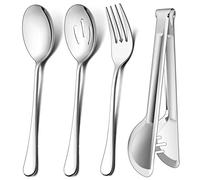 LIANYU 12-Piece Large Serving Utensils Set, Include 9.8 Inch Slotted Spoons and Forks, 9.4 Inch Tongs, Stainless Steel Hostess Serving Flatware Set for Catering Party, Dishwasher Safe