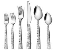 LIANYU 48-Piece Silverware Set with Extra Forks, Stainless Steel Hammered Square Flatware Cutlery Set for 8, Fancy Eating Utensils Tableware, Dishwasher Safe