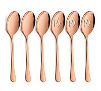 LIANYU 6-Piece Large Copper Serving Spoons, Stainless Steel Copper Slotted Spoons, Rose Gold Serving Utensils for Party Buffet Restaurant Banquet Dinner Catering, Dishwasher Safe, 9.8Inch
