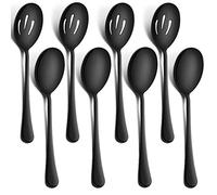 LIANYU 8 Pack Large Black Serving Spoons, Black Slotted Serving Spoons, 9.8 Inch Stainless Steel Serving Utensils Spoon Set for Banquet Catering Buffet Dinner Restaurant Party