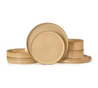 LIANYU 8 Piece Dinnerware Plates and Bowls for 2, Ceramic Elegant Stoneware Dishes Sets with Pasta Bowls, Modern Ribbed Dining Ware Dishware for Restaurant Wedding, Dishwasher Safe, Dune Khaki