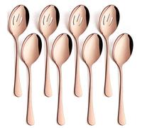LIANYU 8-Piece Large Copper Serving Spoons, Copper Slotted Serving Spoons, 9.8Inch Stainless Steel Serving Utensils for Party Buffet Restaurant Banquet Dinner Catering, Dishwasher Safe