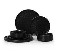 LIANYU Dinnerware Dishes Sets for 2, 6 Piece Stoneware Plates and Bowls Dishware Set, Ceramic Dinning Ware Includes Dinner Salad Plates, Cereal Bowls, Chip & Scratch Resistant, Obsidian Matte Black