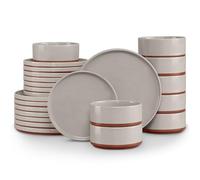 LIANYU Plates and Bowls Sets, 24 Pieces Stoneware Dinnerware Set for 8, Modern Kitchen Dinner Set Ceramic Dishware Dishes Set, Microwave and Dishwasher Safe, Terra Brown
