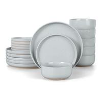 LIANYU Porcelain Dinnerware Set for 6, 18PCS Elegant Plates and Bowls Set with Stackable Design, Highly Chip and Scratch Resistant, Dishwasher Safe, Glacier Gray