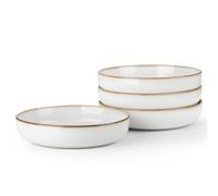 LIANYU Stoneware Pasta Bowls, 37oz Large Salad Pasta Serving Bowl Set of 4, Wide and Shallow Ceramic Plate Bowls for Serving Soup, Dinner, Microwave & Dishwasher Safe, Pearl White