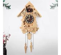 LIANZHUANG Cuckoo Wall Clock for Living Room Decoration, Bird Voices Call Broadcasts Time Every Hour with Night Mode, Wooden Hand Carved Pendulum Clock,E