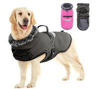 LIANZIMAU Waterproof Dog Coat with Harness Hole Warm Coats & Jackets for Dogs Small Medium Large Dog Cold Weather Coats Windproof with Reflective Strip