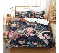 LIAOHENKAN Anime 3D Demon Slayer 3Pcs Full Size Comforter Set for Teens Boys Girls Ultra Soft Bedding Set with Zipper Closure Breathable Duvet Cover Set Room Decor Double(200x200cm)