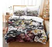 LIAOHENKAN Anime 3D Demon Slayer Bedding Set Full Size Comforter Set 3Pcs for Teens Adults Breathable Quilt Set with Zipper Closure Ultra Soft Duvet Cover Set 3D Quilt Set Single(140x200cm)