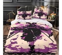 LIAOHENKAN Anime 3D Demon Slayer Full Size Bedding Set for Teens Adults 3Pcs Ultra Soft Comforter Set with Zipper Closure Duvet Cover Set Breathable Room Decor, Easy Care Durable King(220x240cm)