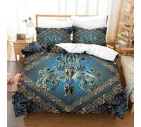 LIAOHENKAN Baroque Damask Floral Full Size Comforter Set for Adults Teens 3D Duvet Cover Set 3 Pieces Ultra Soft Bedding with Zipper Closure Room Decor,Easy Care Durable Double（200x200cm）