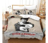 LIAOHENKAN Bruce Lee Full Size Comforter Set for Kids Boys Girls 3Pcs Ultra Soft Bedding Set 3D Quilt Set with Zipper Closure Chinese Kung Fu Quilt Set Breathable Room Decor Double（200x200cm）