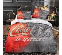 LIAOHENKAN Coca - Cola Teens Bedding Set Full Size Comforter Set 3Pcs Ultra Soft Quilt Set with Zipper Closure Soft Microfiber Bedding Set Duvet Cover Set Room Decor King(220x240cm)