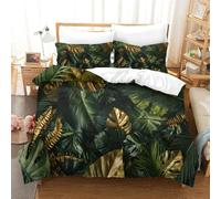 LIAOHENKAN Gold Green Tropical Palm Leaves 3Pcs Comforter Set Full Size Kids Boys Girls Decor Comforter Set Duvet Set Quilt Set Ultra Soft Room Decor Bedclothes with Zipper Closure Single（140x200cm）