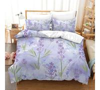 LIAOHENKAN Lavender - Lilac Watercolor Flowers Bedding Set for Kids Boys Girls Full Size 3Pcs Ultra Soft Microfiber Comforter Set with Zipper Closure Breathable Quilt Set Room Decor Double(200x200cm)
