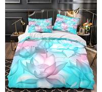 LIAOHENKAN Lotus Flower Blossom Teens Bedding Set Full Size 3Pcs Ultra Soft Comforter Set 3D Duvet Cover Set Breathable Quilt Set with Zipper Closure Room Decor, Easy Care Durable King（220x240cm）