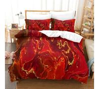 LIAOHENKAN Marble Red, Black And Gold Duvet Cover Set Full Size Bedding for Teens Adults 3Pcs Ultra Soft Comforter Set with Zipper Closure Breathable Quilt Set, Easy Care Super King(260x220cm)